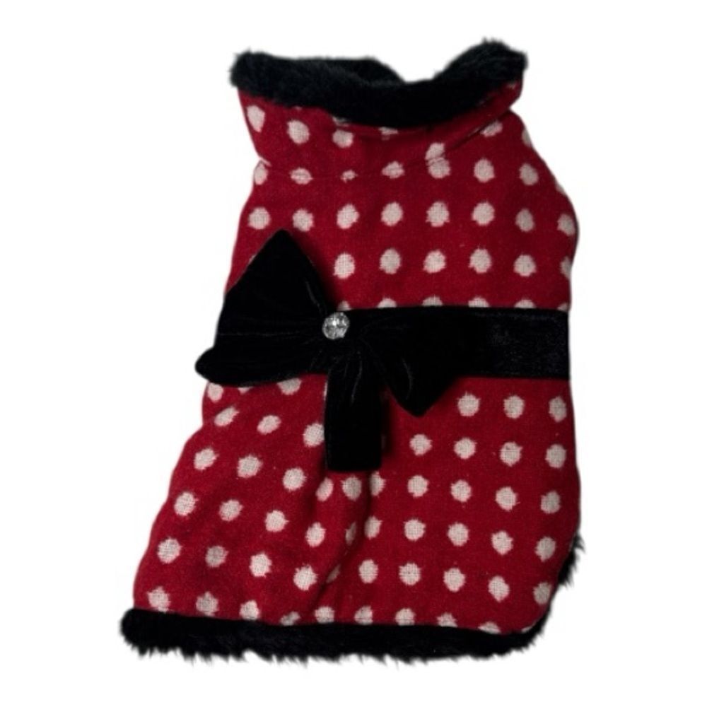 Pooch a Lini Red Polka Dot Dog Jacket with Black Bow. Size Small.